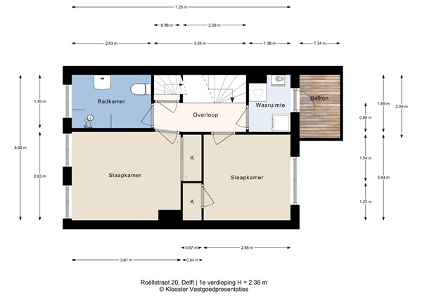 Plattegrond - Röellstraat 20, 2613 WE Delft - Roe¨llstraat 20_1e verdieping.jpg